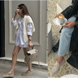 Loro Piana Summer Walk Suede Slip On Loafers Size 38